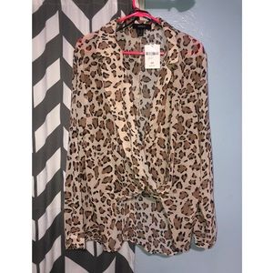 Forever 21+ Sheer Leopard Surplice Top